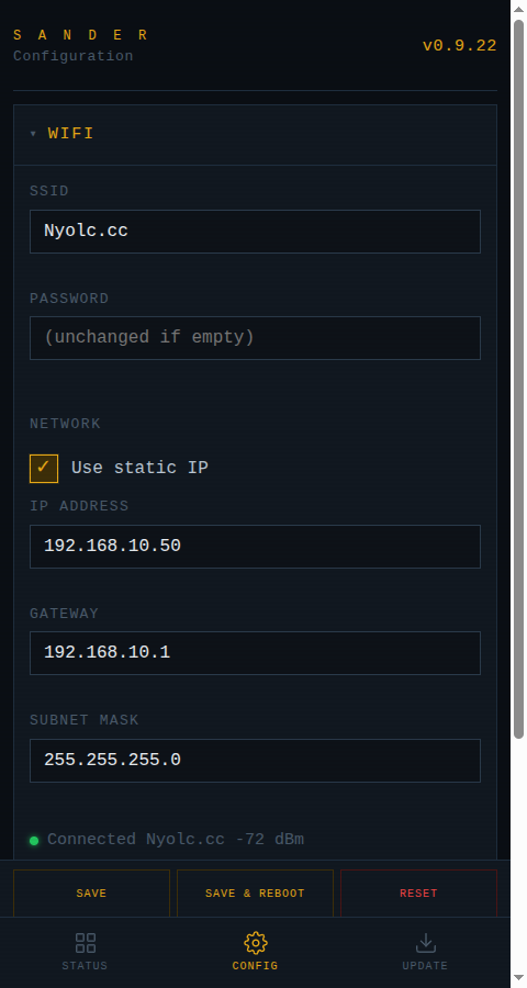 SANDER static IP configuration
